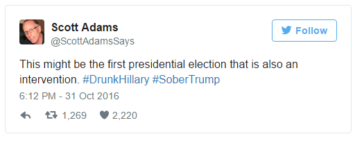 Scott Adams Tweet about Hillary Clinton