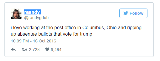 Tweet about ripping up absentee ballots