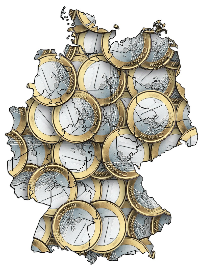 Map of Germany with euro coins