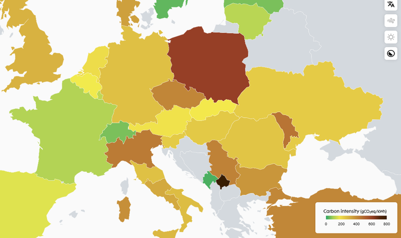 Map of Europe electricity